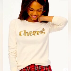 J. Crew Cream Sequin CHEERS Sweater